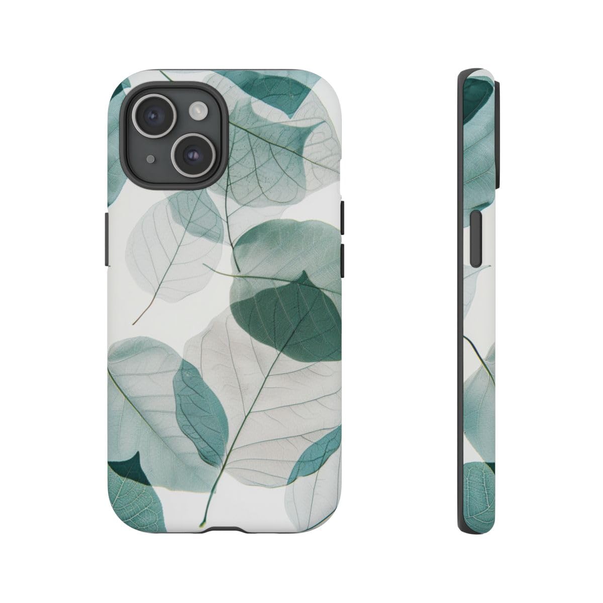 Coque rigide mate iPhone 15 feuilles bleues translucides - 4