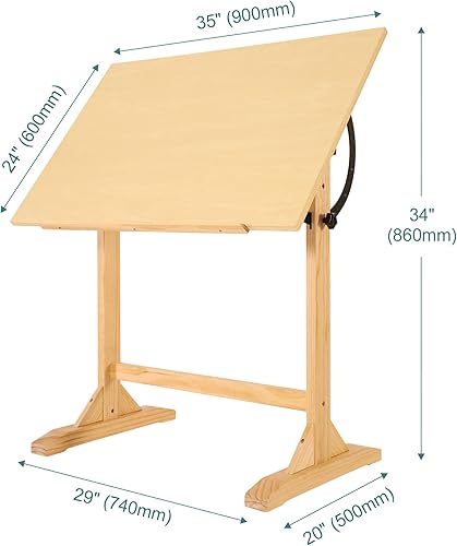 Miniatura 3 de VISWIN Mesa de dibujo de madera para adultos, mesa de dibujo de 24 x 35 pulgadas con ángulo ajustable para estudio de arte, escritorio de madera de