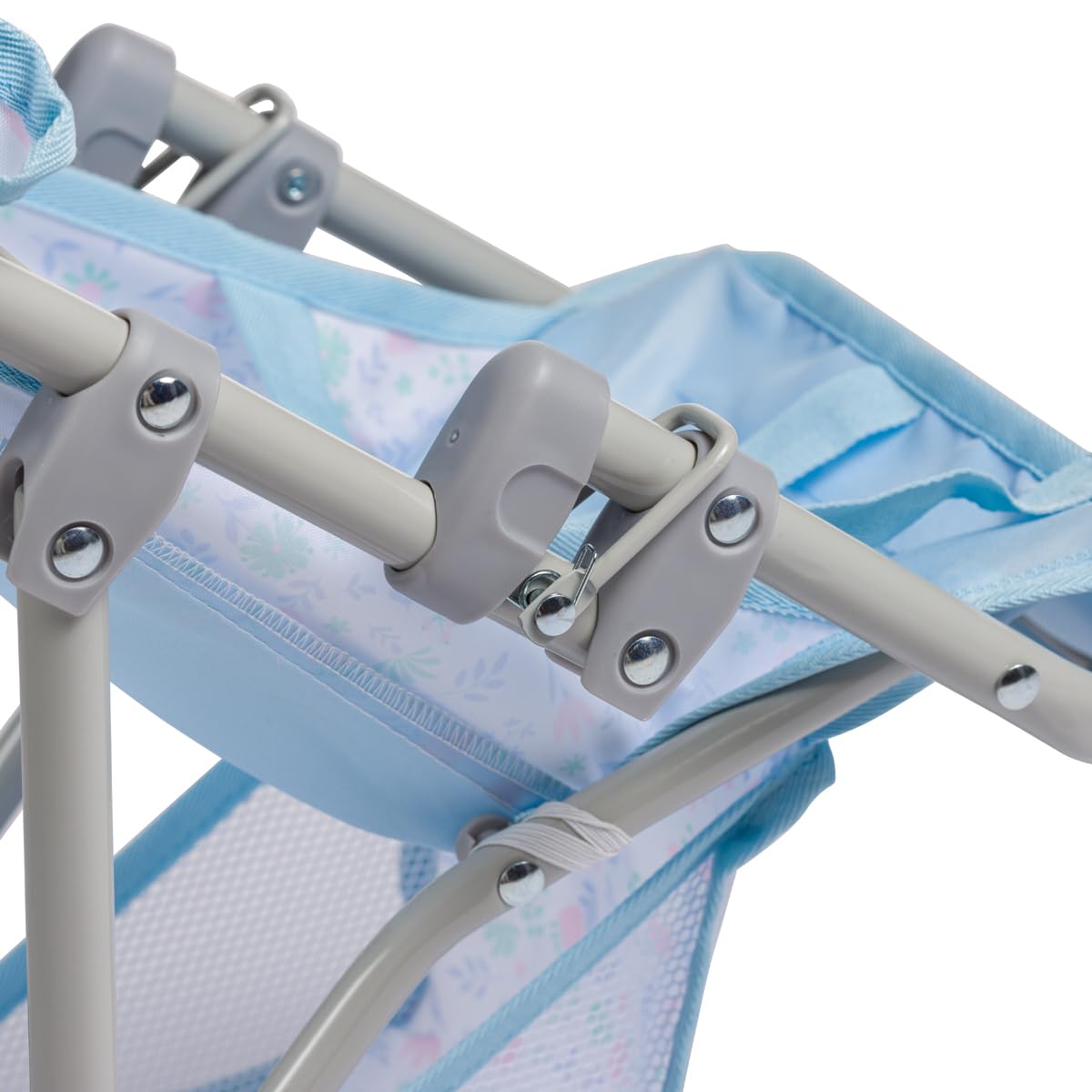 JC Toys Poussette Pliable à 3 Roues, pour poupées jusqu'à 45 cm, avec Panier et Capote, idéale pour Jouer et se Promener, Bleu avec décoration Florale, conçue par Berenguer, +3 Ans
