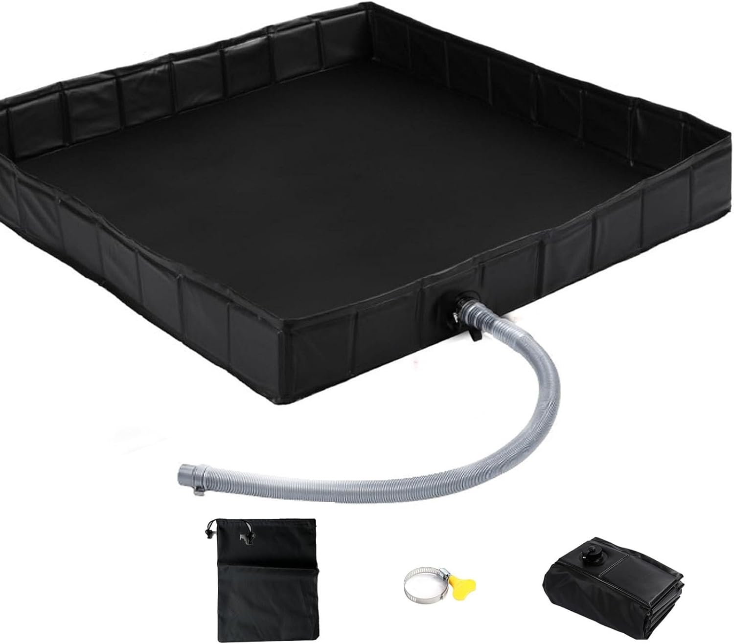 Upgraded Portable Shower Pan, 41" x 41" x 5" Foldable RV Shower Pan with Drain Hose & Pouch, Outdoor Shower Floor Camping Shower Base to Keep Feet Clean for Outdoor, Indoor, Camping, Beach