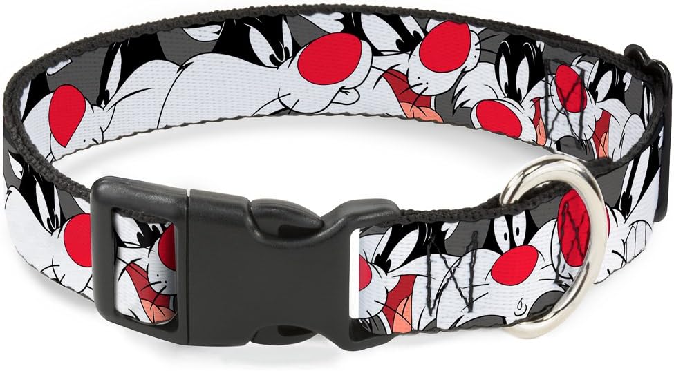 Buckle-Down Plastic Clip Collar - Sylvester the Cat Expressions Gray - 1.5" Wide - Fits 13-18" Neck - Small