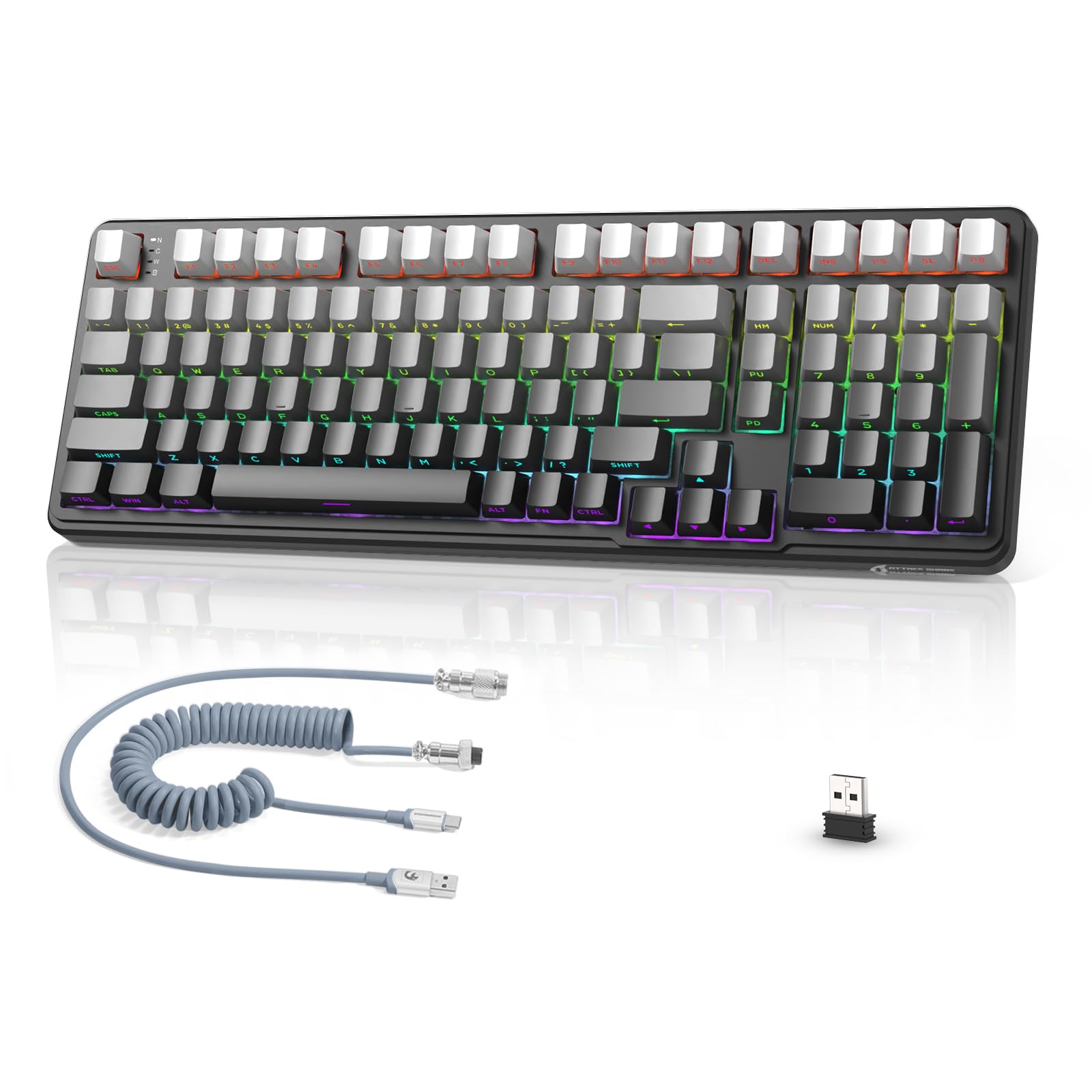 MAMBASNAKE x Attack Shark X98 bezprzewodowa mechaniczna klawiatura do gier Gasket 102 klawisze z kablem spiralnym, 2,4 G/BT/USB-C, wymienny przełącznik liniowy, RGB, NKRO (czarny gradient)