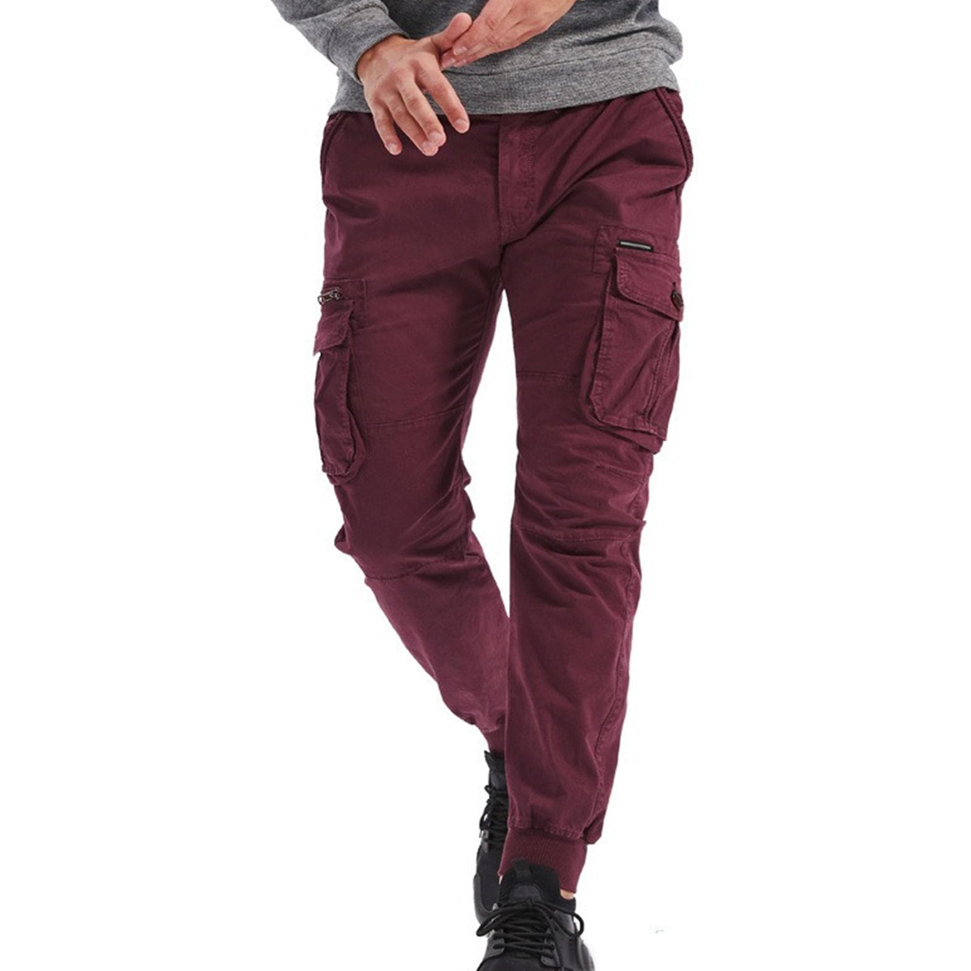Męskie spodnie cargo z wieloma kieszeniami lekkie obcisłe bawełniane spodnie robocze cargo joggery slim fit elastyczne spodnie