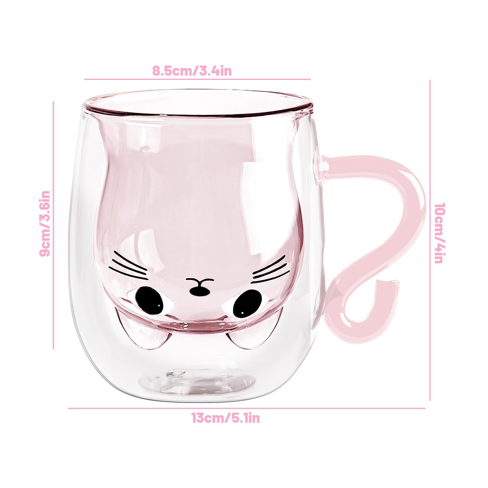 Śliczne kubki z uchwytem, 270 ml szklanka z podwójną ścianką, kubek do kawy na mleko, prezenty dla kobiet, żony, przyjaciółki, na walentynki, Wielkanoc