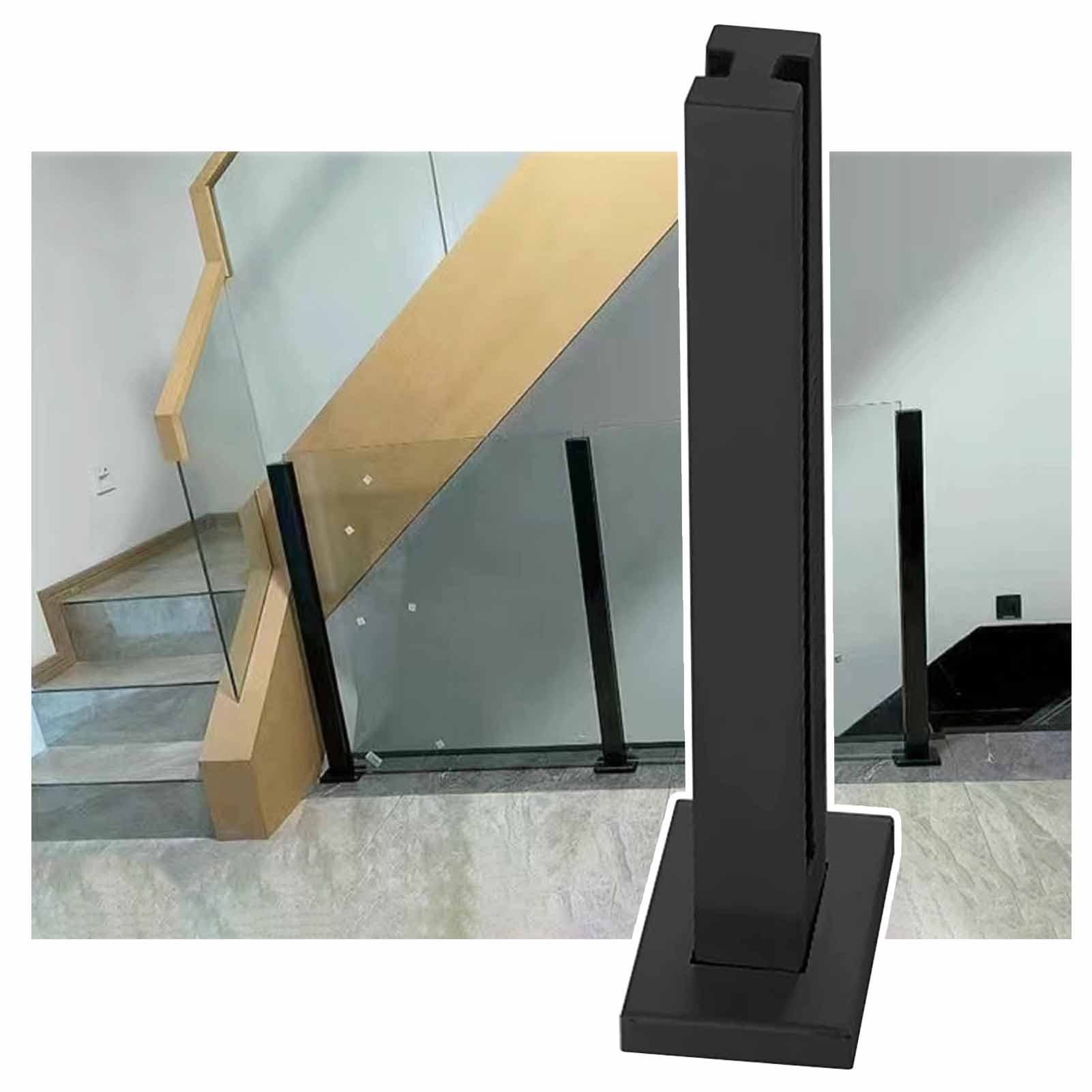 Gyeqxkt Black-Mid Post Black Glass Balustrade Post Kit With Heavy Duty Railing System Indoor Hallway Balcony Fence Handrail Square Glass Panel Clamps Pillar 37.4" Height