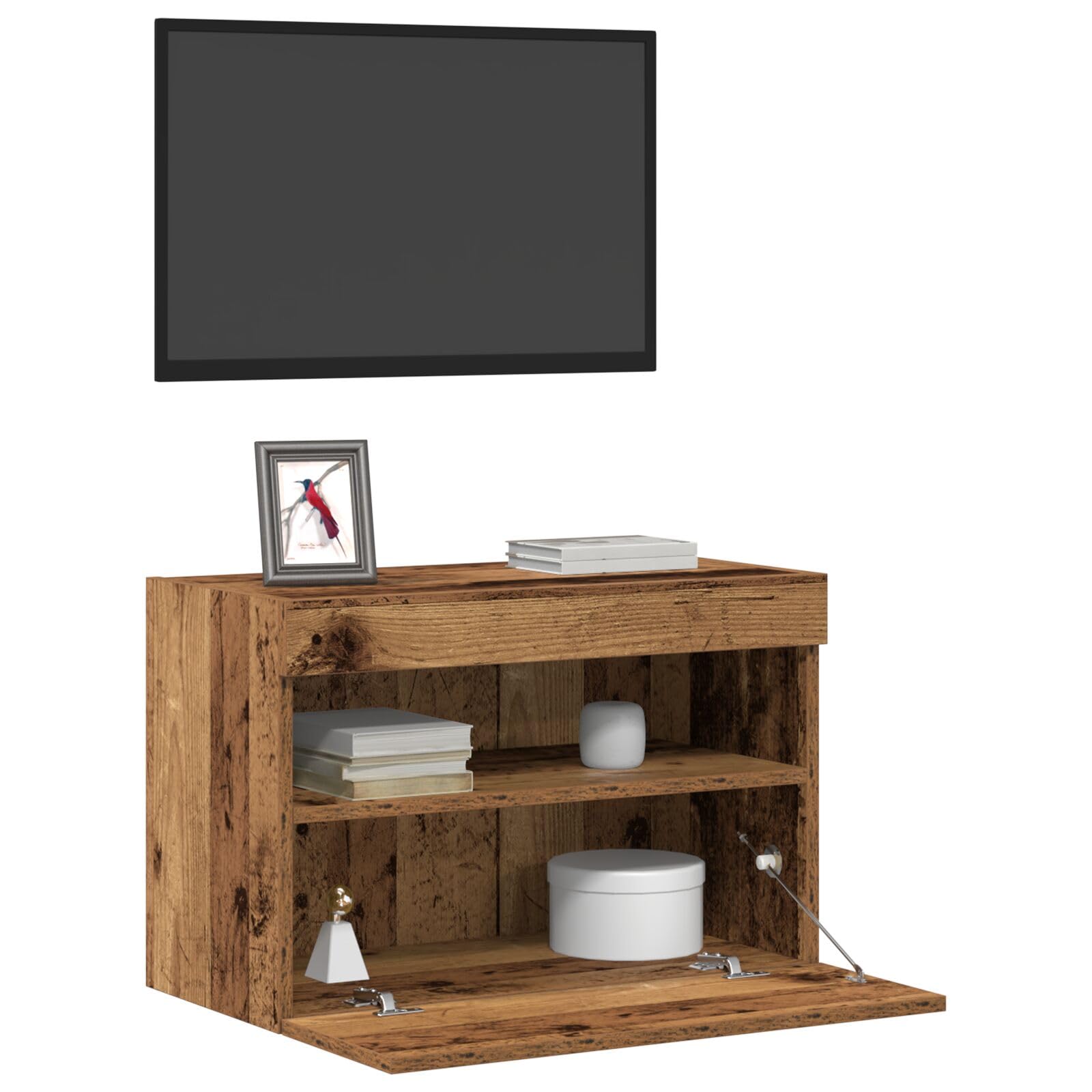vidaXL Meuble TV Mural avec LED 2 pcs Bois Ancien 60 x 30 x 40 cm, Meuble TV Moderne pour Salon, Cabinet rectangulaire Mural, Rangement Gain de Place, éclairage LED Dynamique