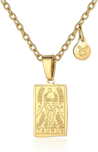 Zodiac Sign Necklace for Women Constellation Tarot Card Pendant Double Sided Gold Stainless Steel Waterproof NonTarnish Friendship Jewelry Gift