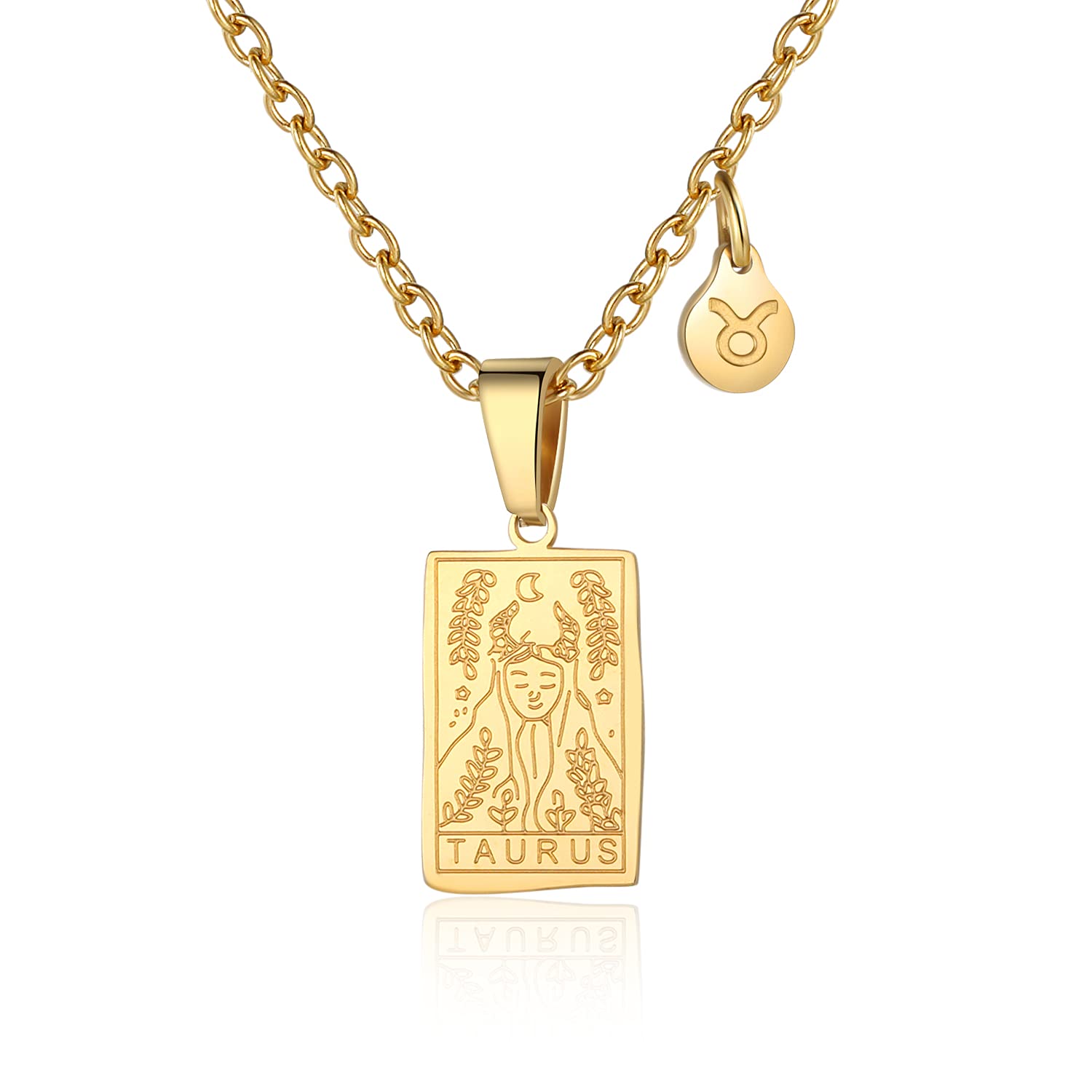 AIAINAGIZodiac Sign Necklace for Women Constellation Tarot Card Pendant Double Sided Gold Stainless Steel Waterproof NonTarnish Friendship Jewelry Gift