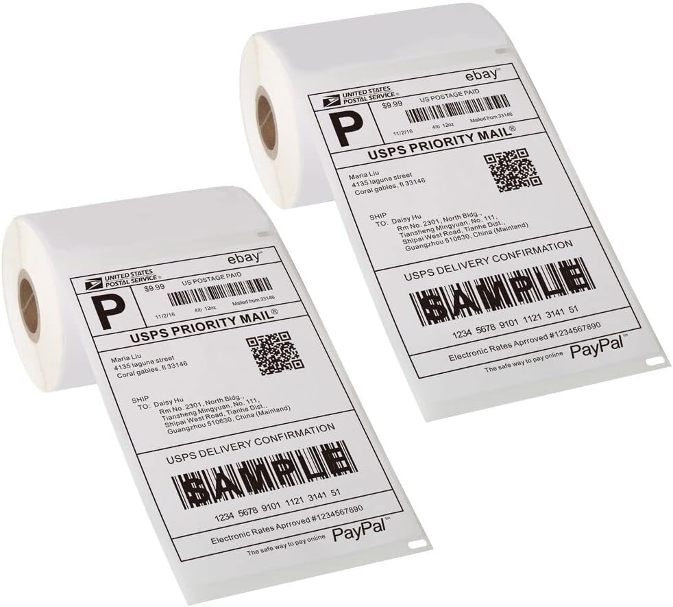 [2 Rolls, 440 Labels] 4”x 6” Postage Thermal Shipping Labels 4x6 Thermal Labels Roll Compatible with Dymo 4XL 1744907 LabelWriter