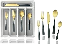 Vista 15 de JASHII Juego de cubiertos con bandeja, juego de cubiertos cuadrados de acero inoxidable de 20 piezas para 4, acabado mate, utensilios de comida