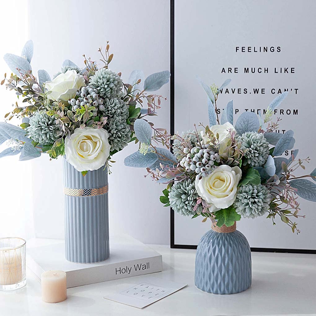 Amazon｜造花 青 フラワーアレンジメント 花瓶付き インテリア