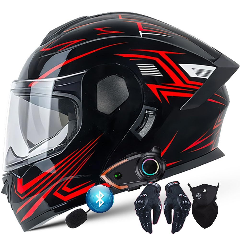 Caschi Modulari per Moto Bluetooth Intercom Casco Moto Apribili Omologato ECE/DOT Casco Moto Flip Up Donna Casco Moto modulare Uomo Leggero Casco Moto Full Face Helmet M~XXL