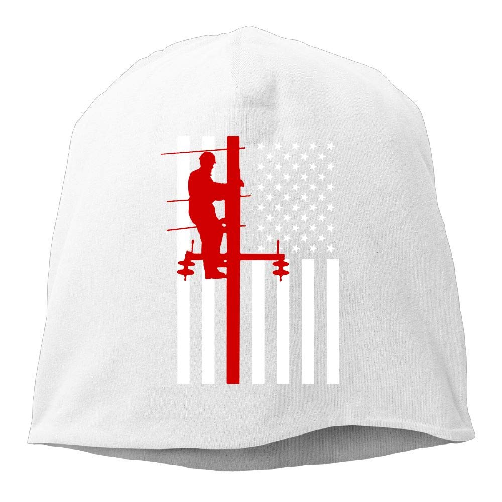 Demin09 Mens Womens Lineman American Flag Hats Beanie Cuff Skating Toboggan Wool Warm Skull Caps
