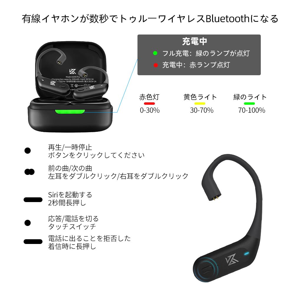 イヤホン MuTsu09 KZ AZ09】KZのイヤホン達をワイヤレス化できるBluetooth