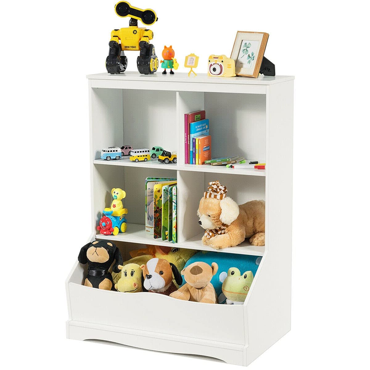 Autentico White 3-Tier 4-Cubbie & Bottom Storage Bin Kids/Adults Multifunctional Storage Organizer Spacious Bookcase Bookshelf Great Place For Kids To Store Books Clothing Toys