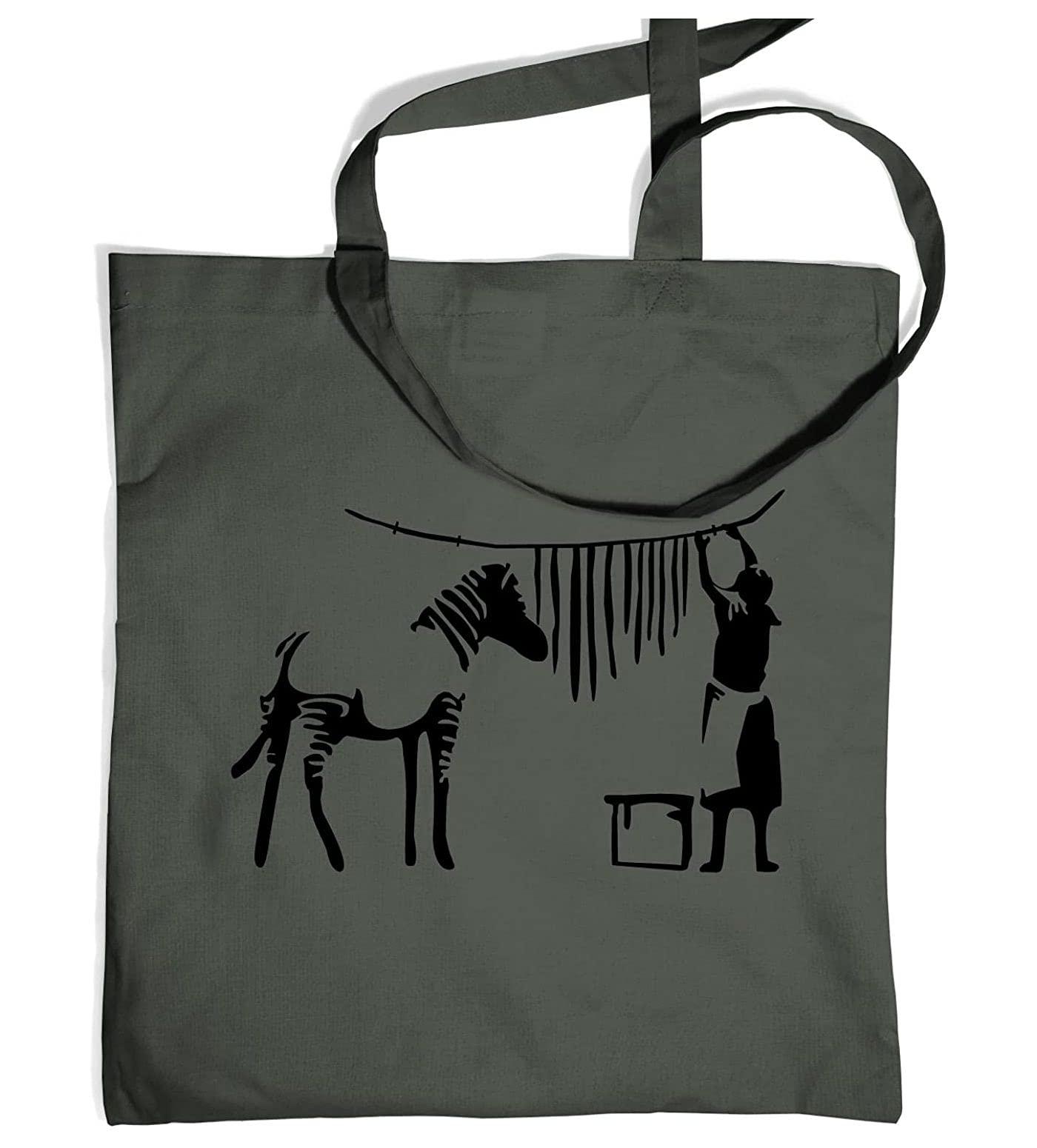 Banksy By Big Mouth Unisex Graphite Grey Zebra Washing Line - Banksy Tote Bag - One Size Tote Bag