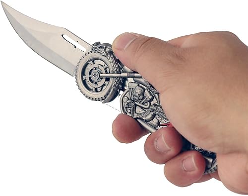 Miniatura 8 de Dragon Riding with Naked Girl Chopper - Cuchillo plegable con mango de metal para motocicleta