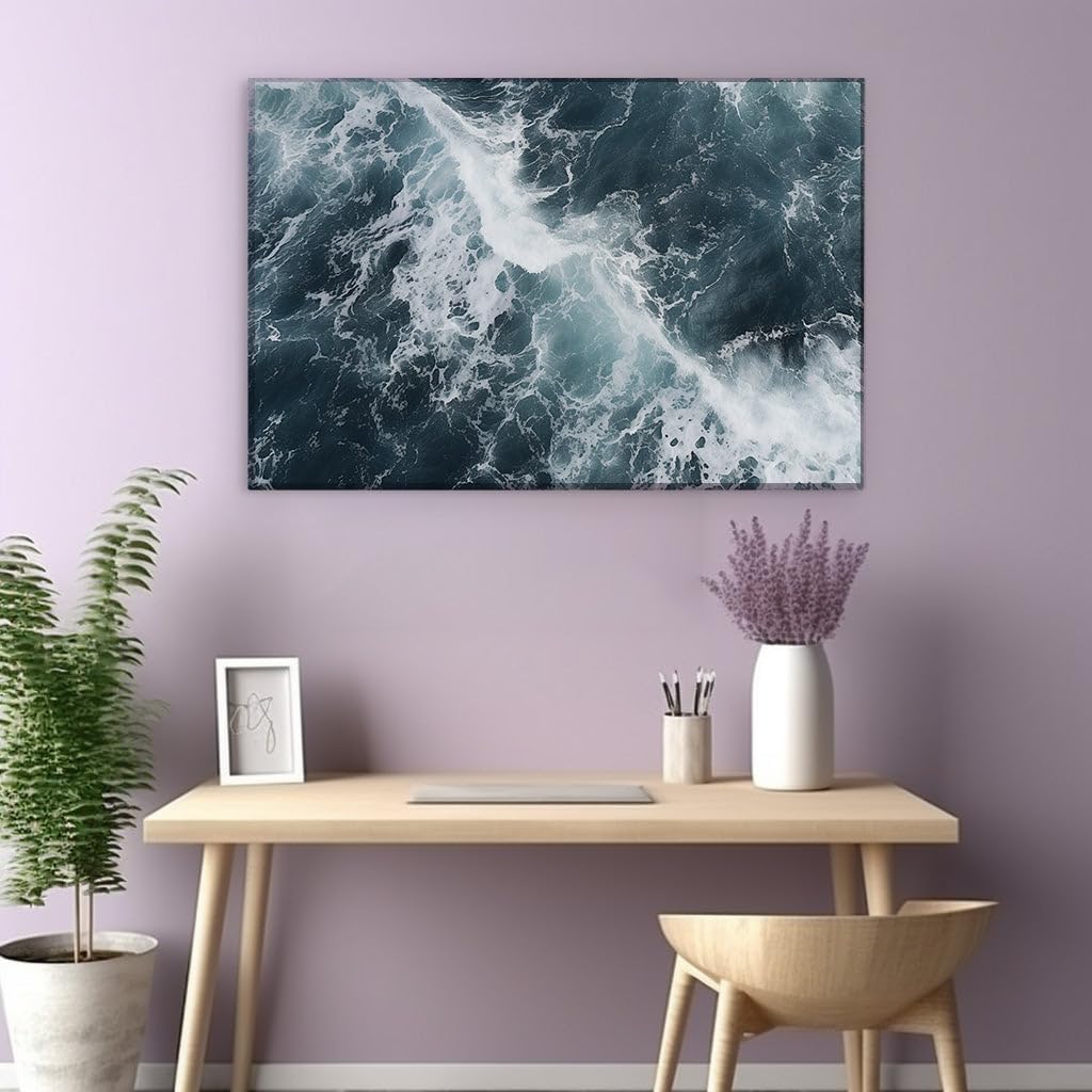 Canvas for Living room. Unleashing the Fury: Embracing the Majestic Power of the Ocean's Waves, 27 x 18 inch Canvas Wall Art - Contemporary Masterpieces - Modern Home Decor