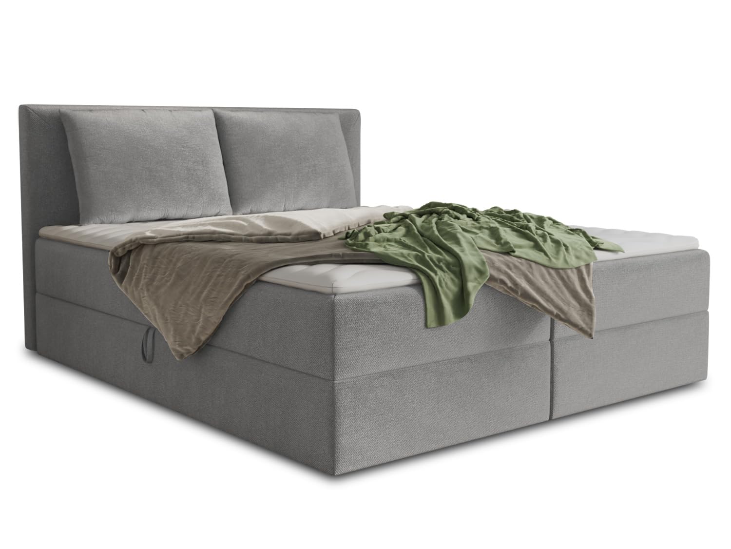 Sofnet Boxspringbett Egro mit 2 Bettkästen und Zwei große Kissen - Doppelbett mit Bonell-Matratze und Topper, Polsterbett, Bett, Bettgestell Schlafzimmer (Grau (Paros 05), 160 x 200 cm)