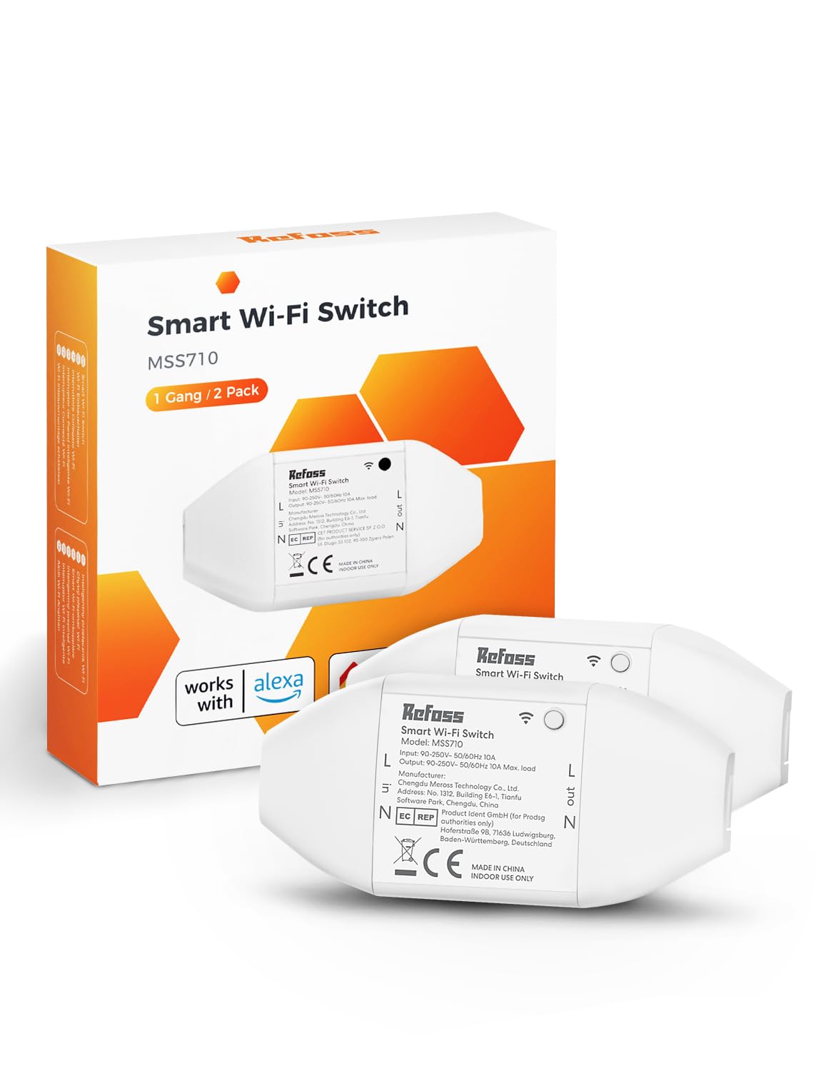 Refoss Universal Smart Switch 2 Pieces, 10A Smart WiFi Switch with Remote Control, Voice Control and Timer, DIY Smart Switch Compatible with Alexa and Google Home