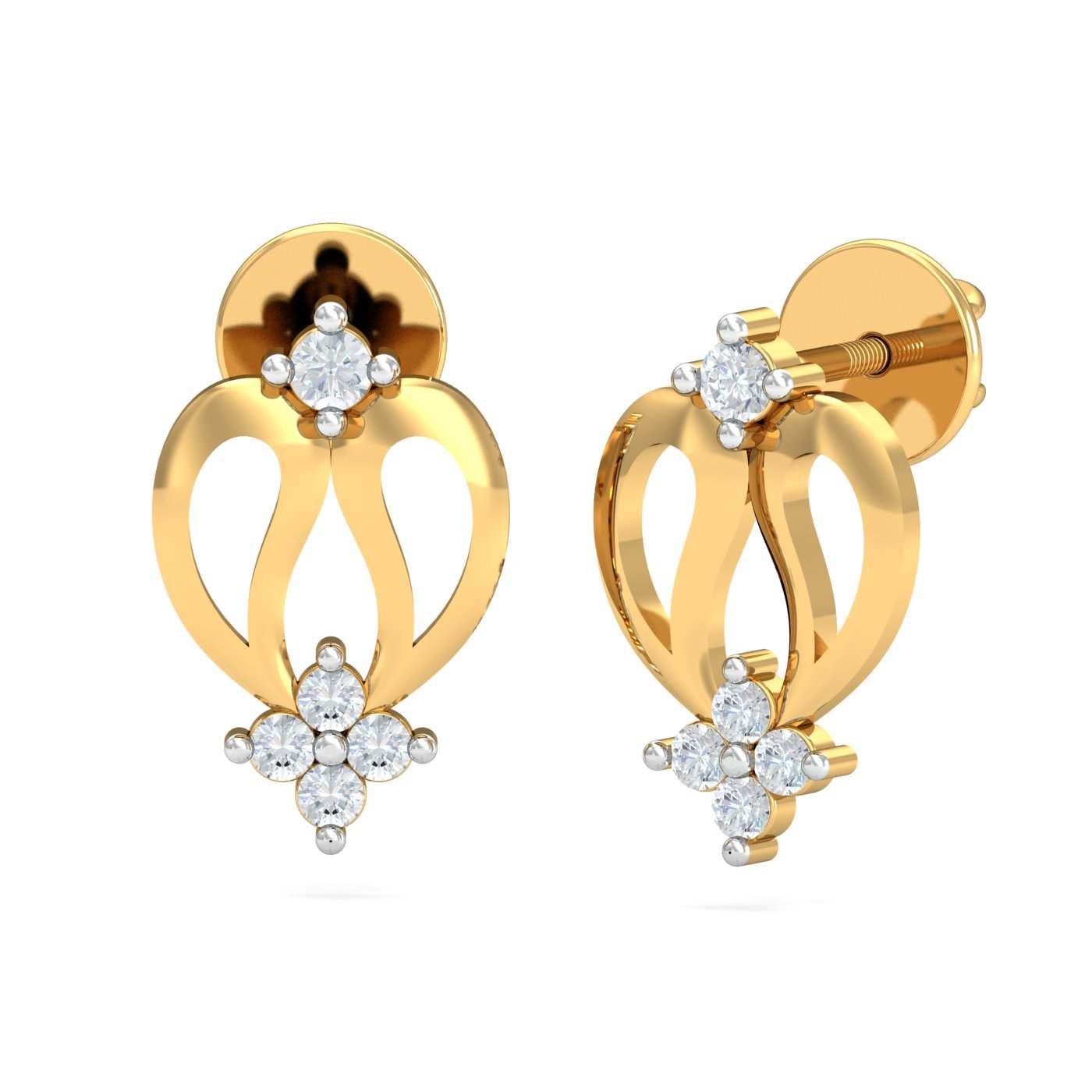 kuberbox 18KT Yellow Gold Diamond Leaf Heart Stud Earrings for Women-picture-31