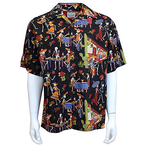 David Carey Day of The Dead Camp Shirt â€“ Black â€“ Button Up Collared Short Sleeve Mechanic Camp/Club Shirt, M