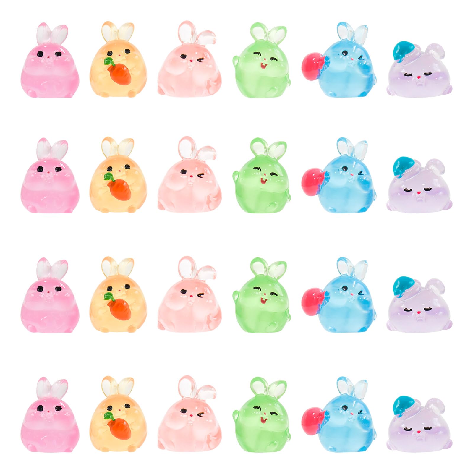 LALASTYLE 24pcs Luminous Resin Animals, Tiny Toy Resin Rabbit, Miniature Figurines Glow in The Dark, Cute Ornament for Garden Landscape Dollhouse Home Party Decoration