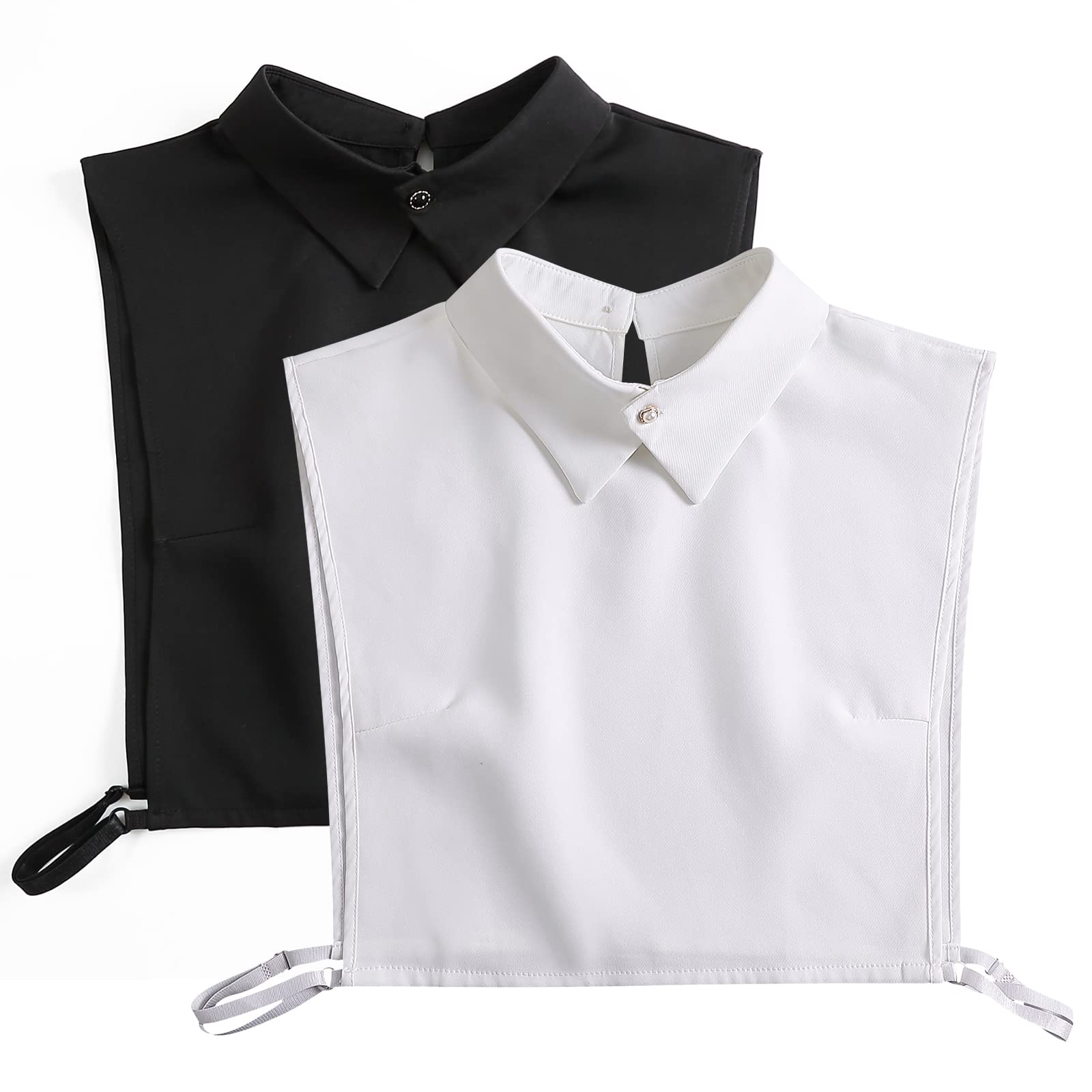 2 Collari Finti Donna - Mezza Camicia, Chiffon, Bianco E Nero