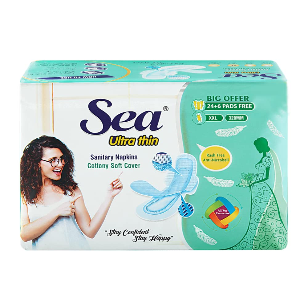 SEA Sanitary Pad For Women | 60 Ultra Thin Pads | Organic Cotton Pad with Leak And Odour Lock Technology | Anti Bacterial, Rashes Free Cottony Soft Sanitary Pads for Women (B0BWND739Q) Amazon Price History, Amazon Price Tracker