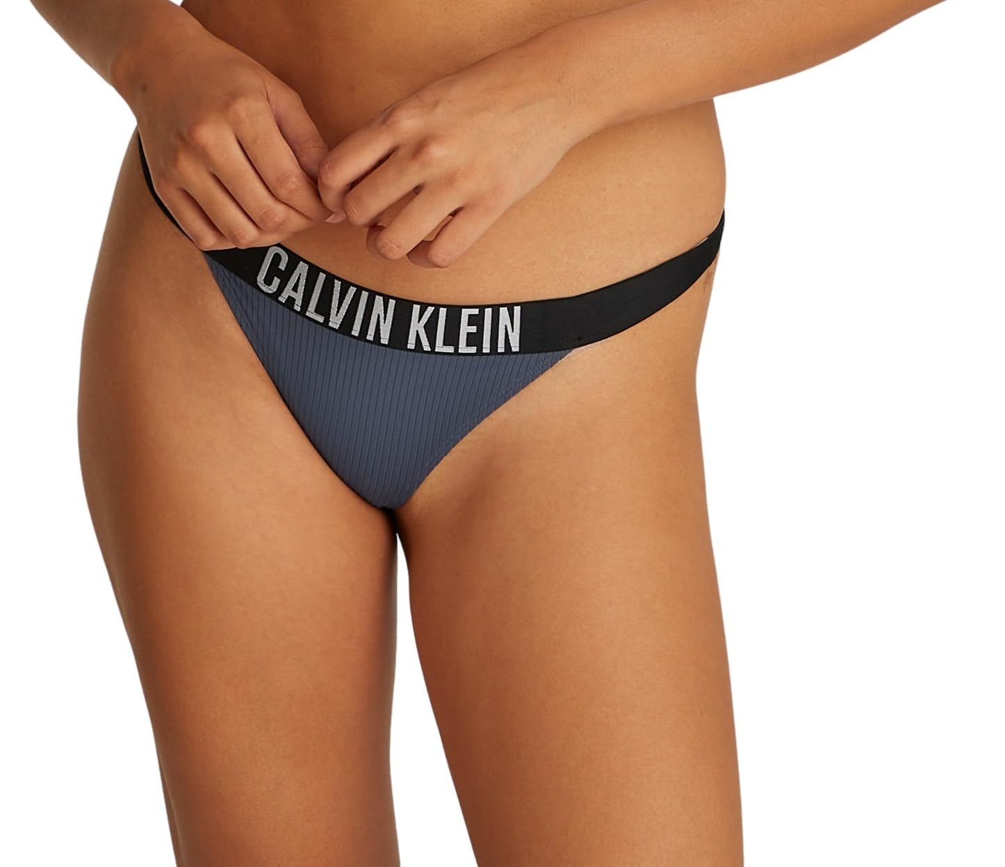 Calvin Klein Women’s Bikini Bottoms with Logo Waistband, Blue (Grisaille), S
