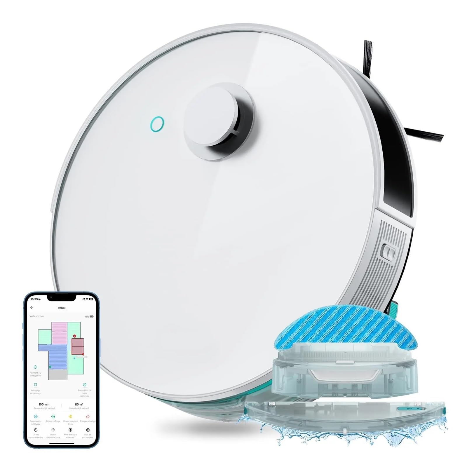 EWsdsfs N3 Robot Vacuum Cleaner with Mop,6000pa,dToF Navigation, Vibration Wash 12000/min,Ultrasonic Carpet Detection(N3-White)