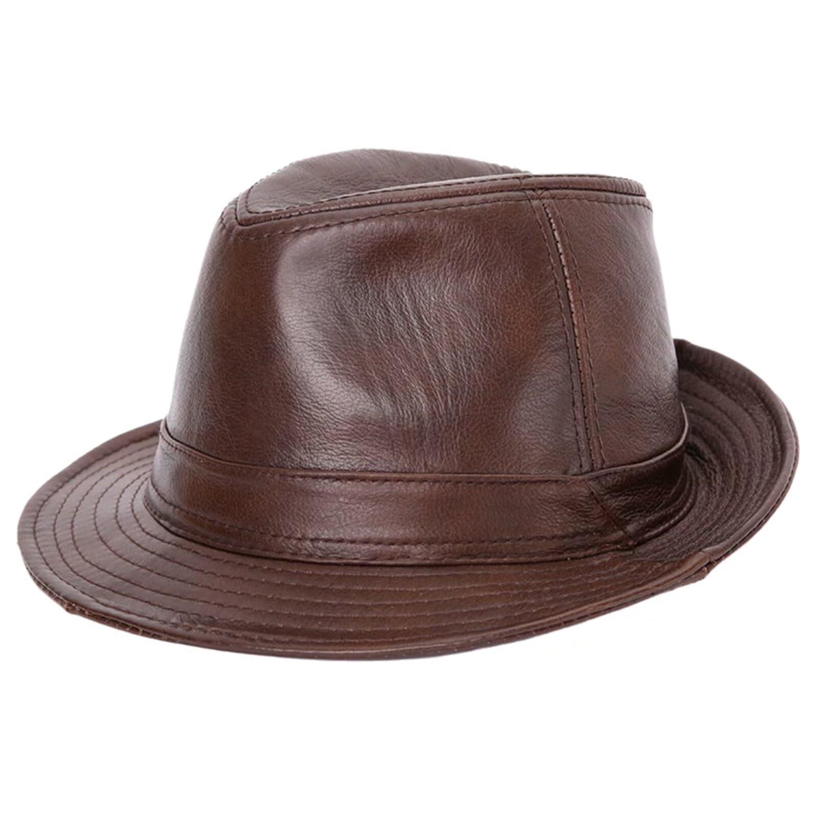 Hnvavq Unisex Coffee Leather Trilby Fedora Hat Short Brim Panama Jazz Hat 20S Bowler Gatsby Cap For Men Women