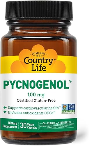 Country Life Pycnogenol 100mg - Suplemento antioxidante de extracto de corteza de pino marítimo francés - Apoya la salud cardiovascular - Sin