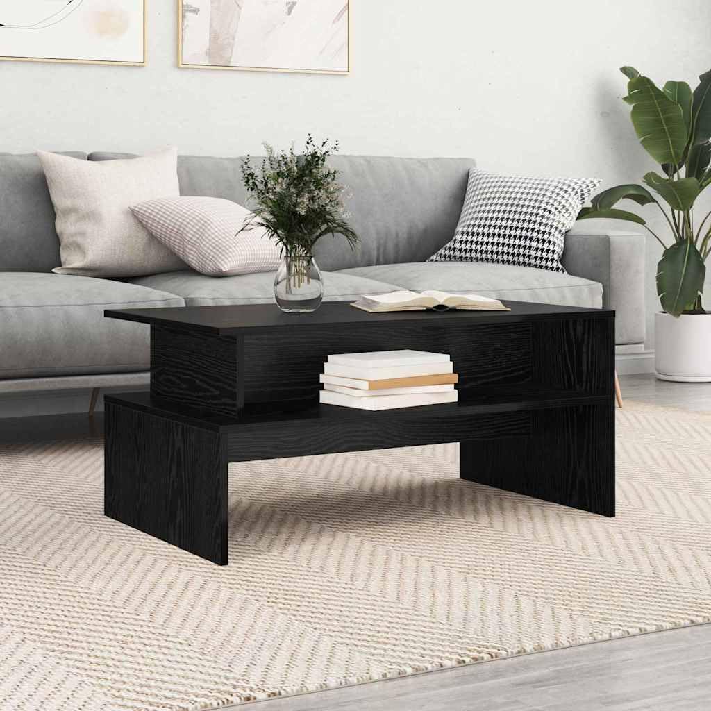 Mesa de centro de roble negro, 90 × 55 × 42,5 cm, 1 estante, 75 kg, para salón, oficina en casa