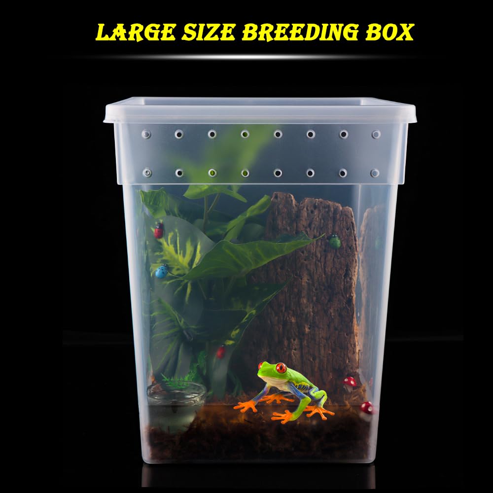 Paquete de 7 cajas de alimentación de reptiles de gran tamaño Gecko de plástico transparente para serpiente, árbol, rana, dragón barbudo, lagarto, araña, mantis rezando (7.8 x 7.8 x 9.8 pulgadas)