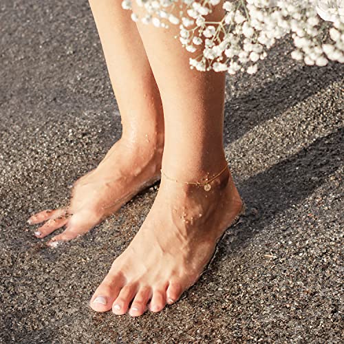 Mevecco Dainty Gold Beaded Anklets For Women Initial Anklet Bracelets Gold Plated Boho Beach Disc Foot Chain Ankle Bracelet For Women Jewelry Gifts(K) #TOP1