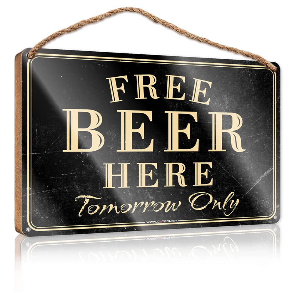 HELIOFORGE Home Hanging Sign Free Beer Here Wooden Sign(15X28CM)