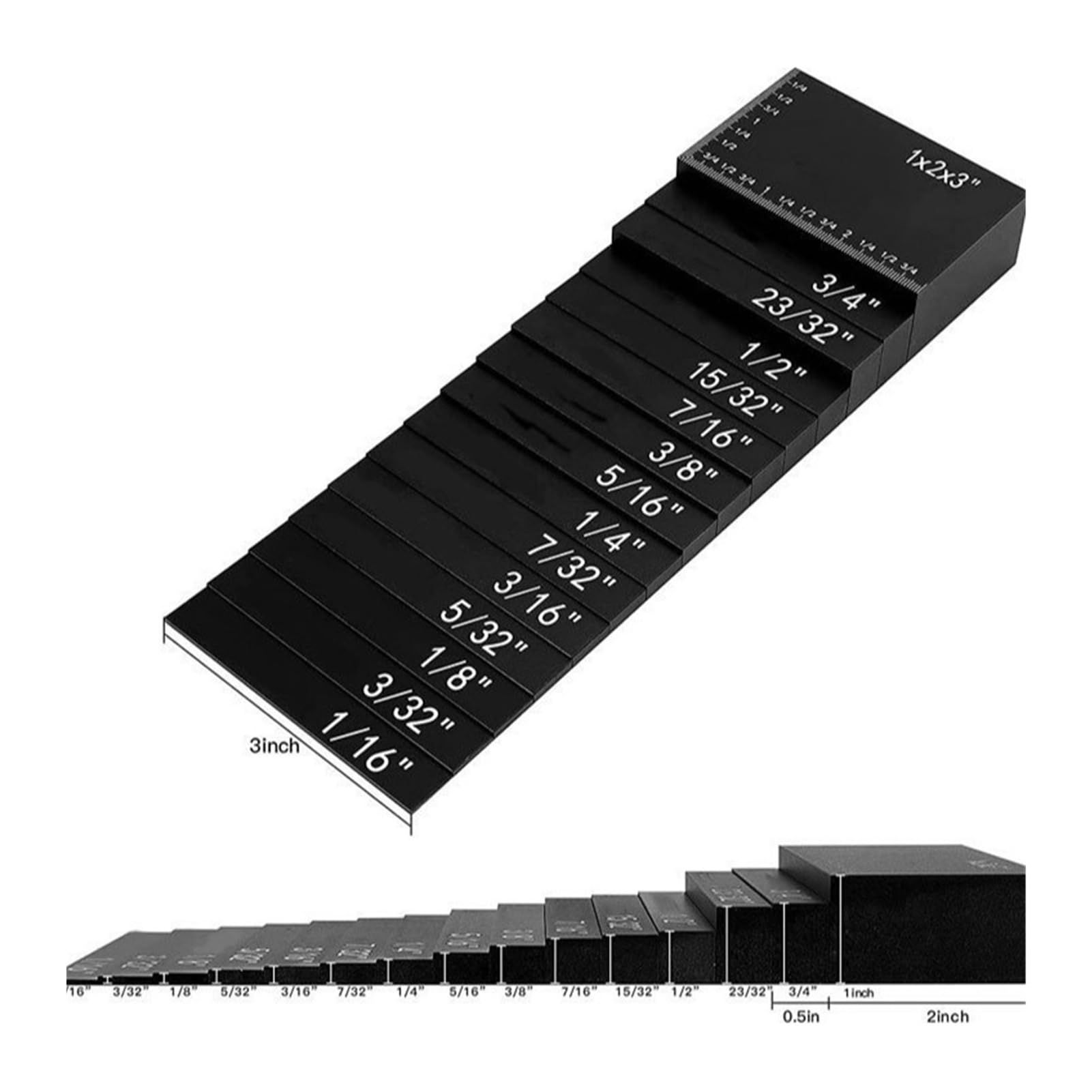 Set di misuratori altezza for blocchi installazione da 15 pezzi in pollici, barre in alluminio precisione metrica per la metrologia professionale(Black)