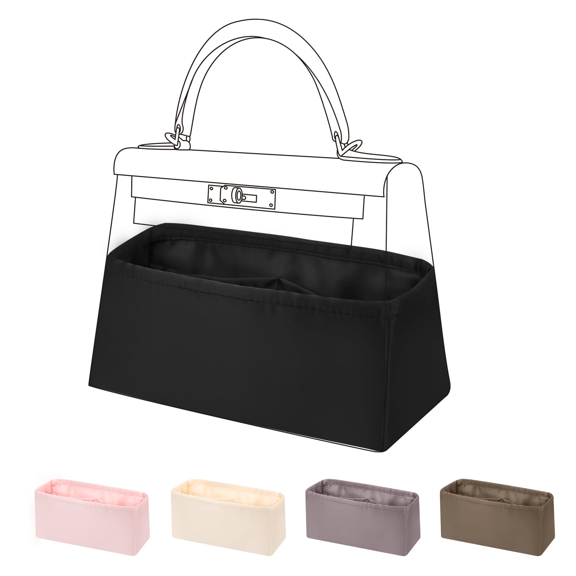 DGAZ Organizador Bolsos de Seda, Organizador Bolsa Interior Ligera para Kelly Pochette/Mini/20/25/28/32/35/40/42/50, inserto de bolsa para bolso (Noir, KL25)