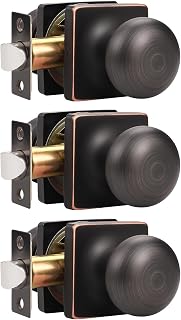 GOBEKOR 3 Pack Keyless Passage Door Knobs Oil Rubbed Bronze Interior Door Knob with Lock Stainless Steel Round Passage Knob for Hallway