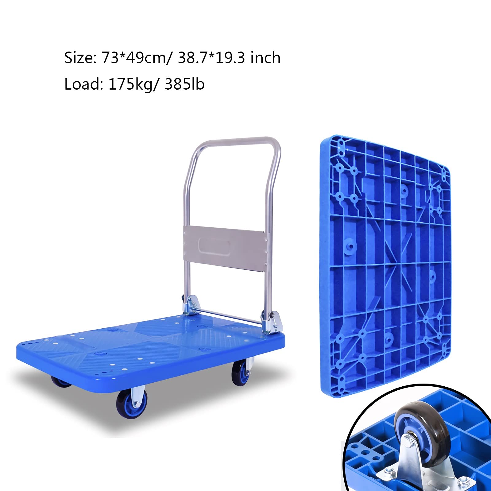 Schwerlast-Plattformwagen mit Rädern – klappbarer Metallgriff, Kunststoff-Chassis – ideal für Haushaltsgegenstände, Gepäcktransport, Umzüge und als Handwagen