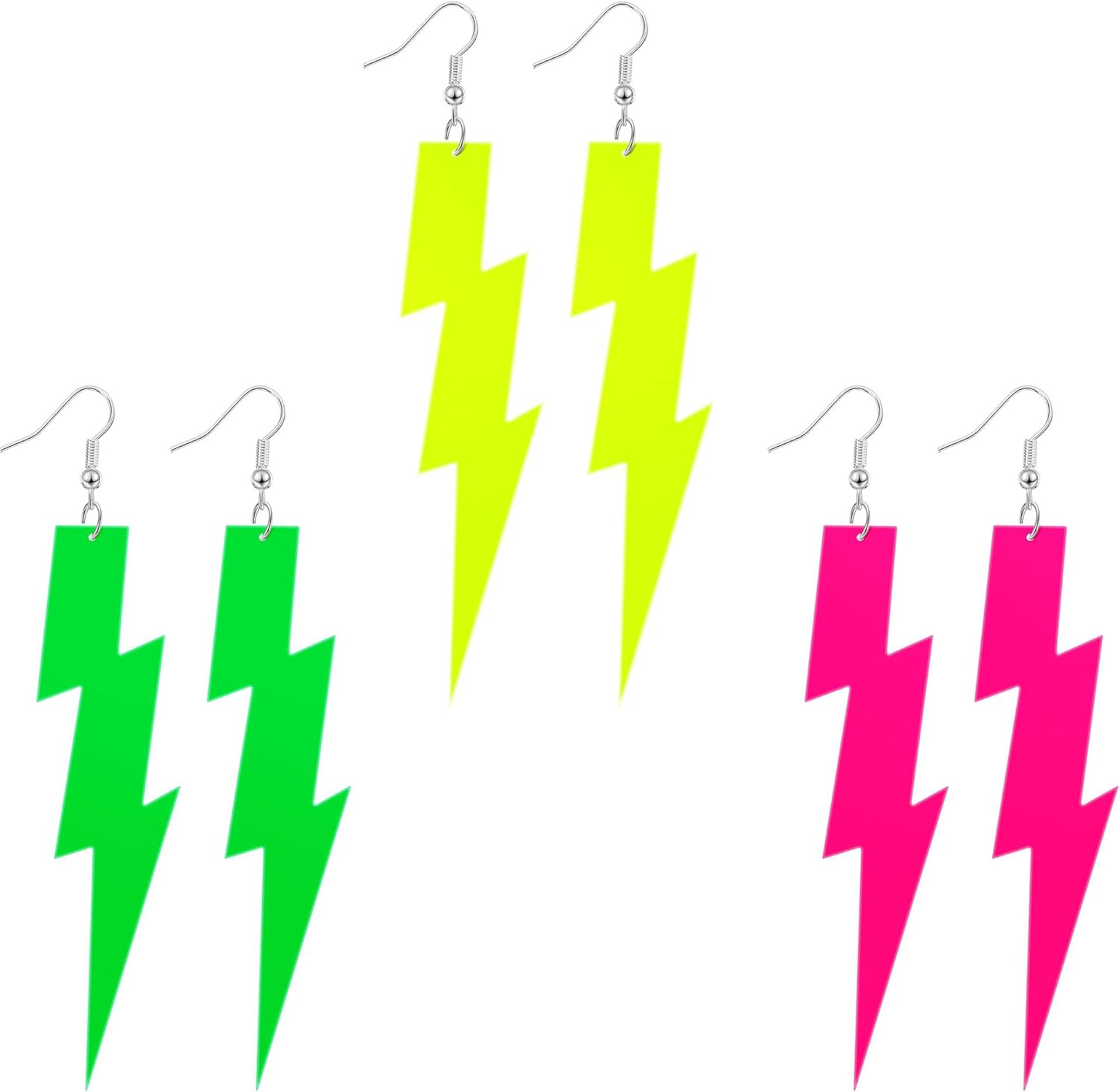 ONLYJUMP 3 Pairs 80s 90s Neon Earrings for Women Colorful Lightning Bolt Neon Earrings Exaggerated Circular Oval Retro Earrings Unique Radio Games Console Earrings for 80's Outfit Glow Halloween Party Accessories