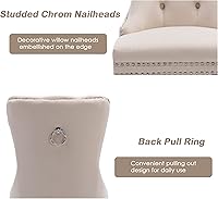 Vista 5 de KCC Juego de 6 sillas de comedor de terciopelo, silla de comedor tapizada de alta gama con respaldo acolchado, anillo de tracción de cabeza de Beige