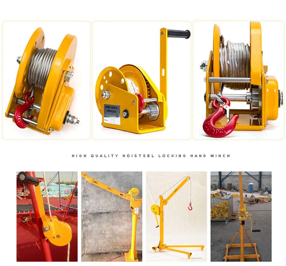 Seilwinde Hand mit Bremse, Tragbar Handseilwinde Handwinde Bootswinde Handseilzug Anhänger mit Drahtseil und Haken, 1200lbs/1800lbs, Kann für Garten und Wiesenarbeit 1200lbs-30m