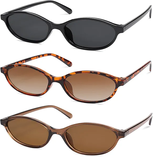 HERJOUR Retro Oval Cat Eye Sunglasses for Women Y2k Trendy Narrow Sunnies Designer Sun Glasses AR82253