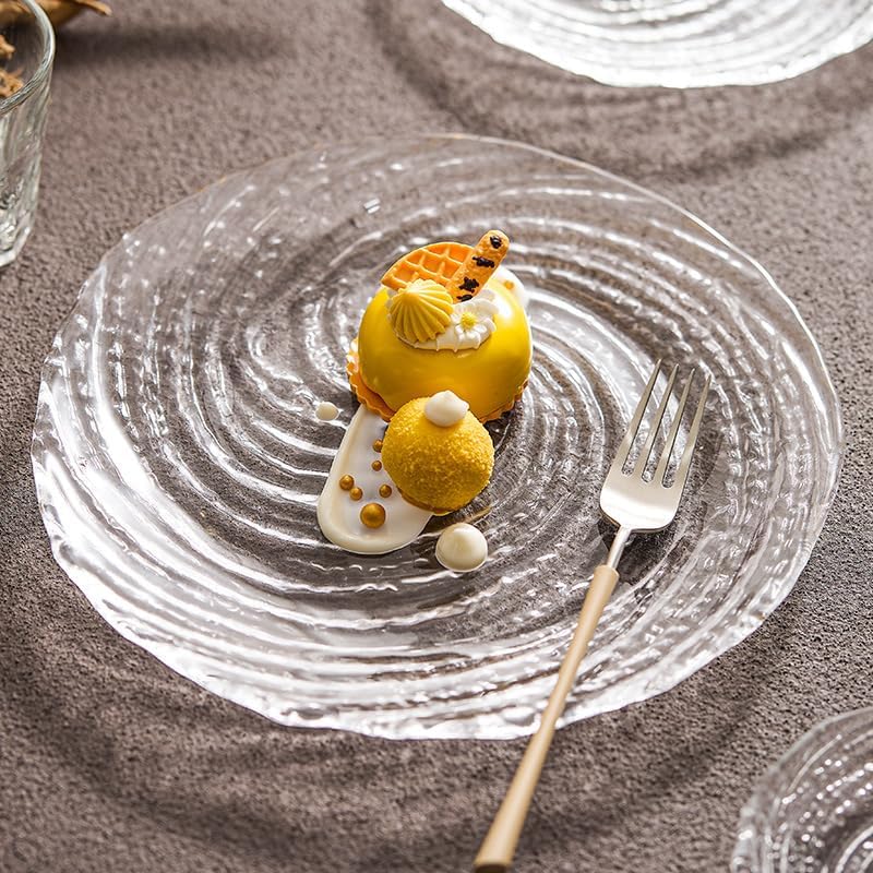 Dessert Plates Glass Tableware Shallow Plate Fruit Plate Living Room Creative Plate Vegetable Plate Round Plate Dessert Plate(Small)
