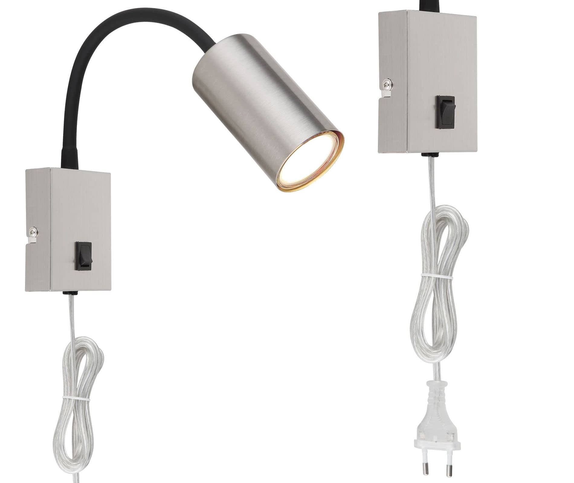 Steckdosenlampe Mit Schalter – Wandleuchte Mit Stecker, Schwarz, Für Innenräume | Leselampe, Kinderzimmer, Schlafzimmer, Ohne Montage