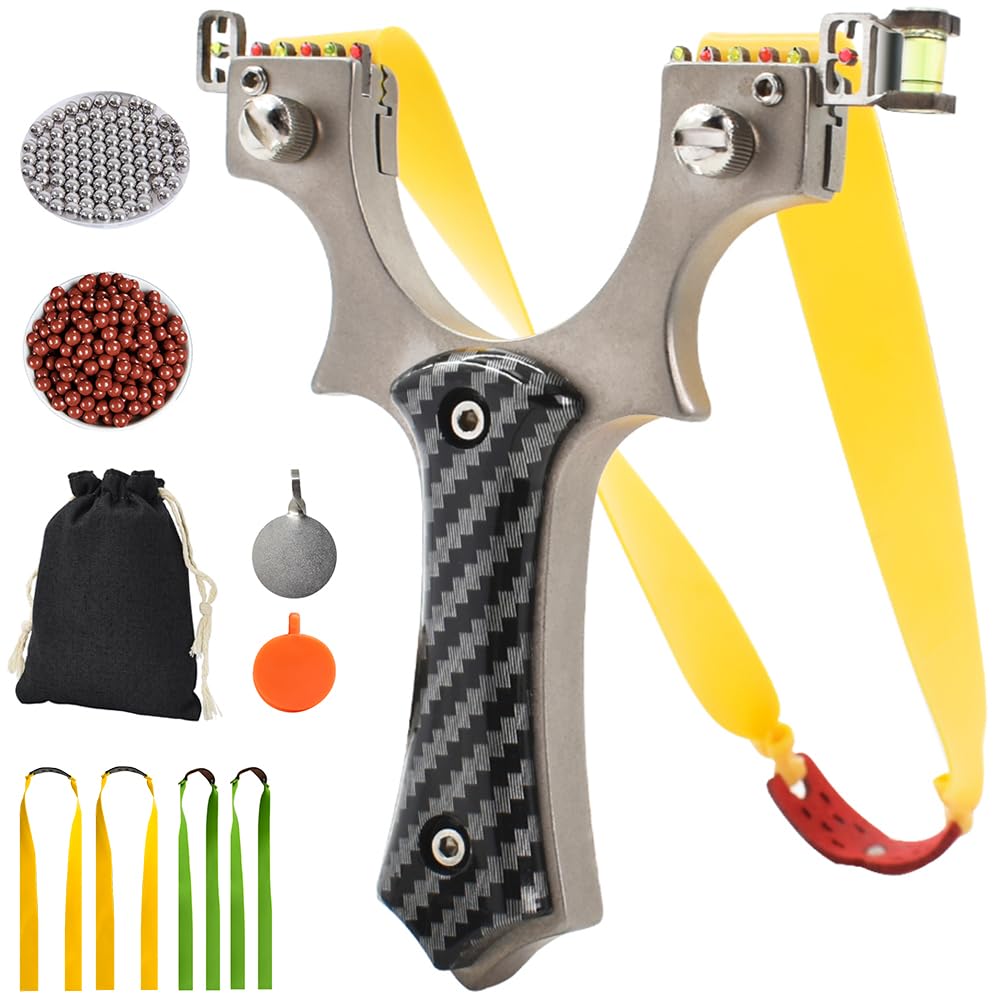 Piaoyu Stainless Steel Hunting Slingshot Shooting Slingshots for Adult, Professional Athletic Competition Slingshot, Flat Leather Sling Shot Set (02Black)
