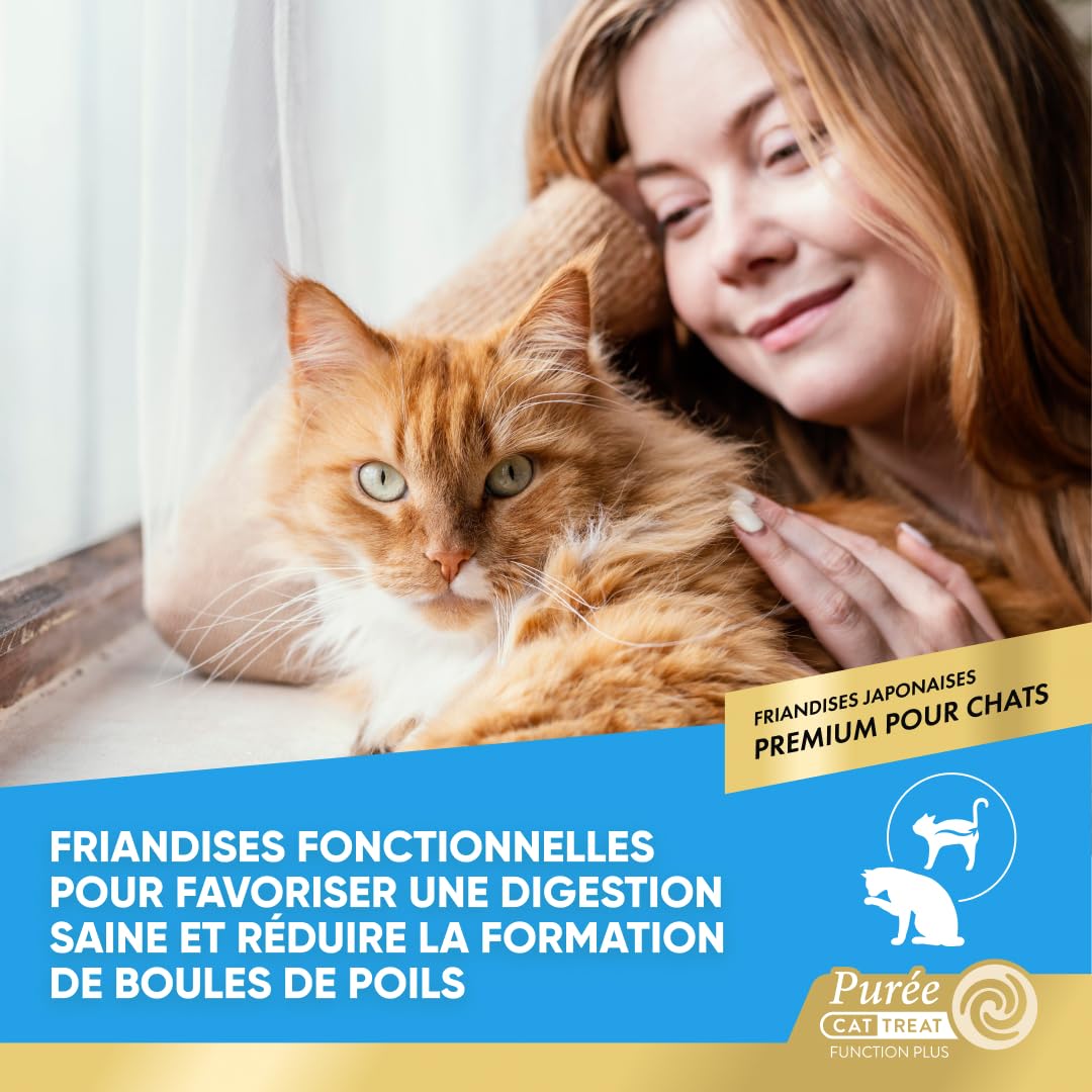 INABA Churu Hairball Control, Friandises Crémeuses pour Chats, Anti‑Boules de Poils, aux Thon, Poulet et Saumon, Purée avec Fibres Ajoutées, Riche en Omega 3 & 6, Haute Humidité, 40 Sticks x 14g