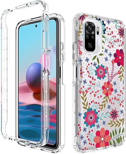 Miniatura 6 de Funda para Redmi Note 10 (4G)/Note 10S M2101K7BG Funda con protector de pantalla de vidrio templado, funda protectora de TPU transparente floral a